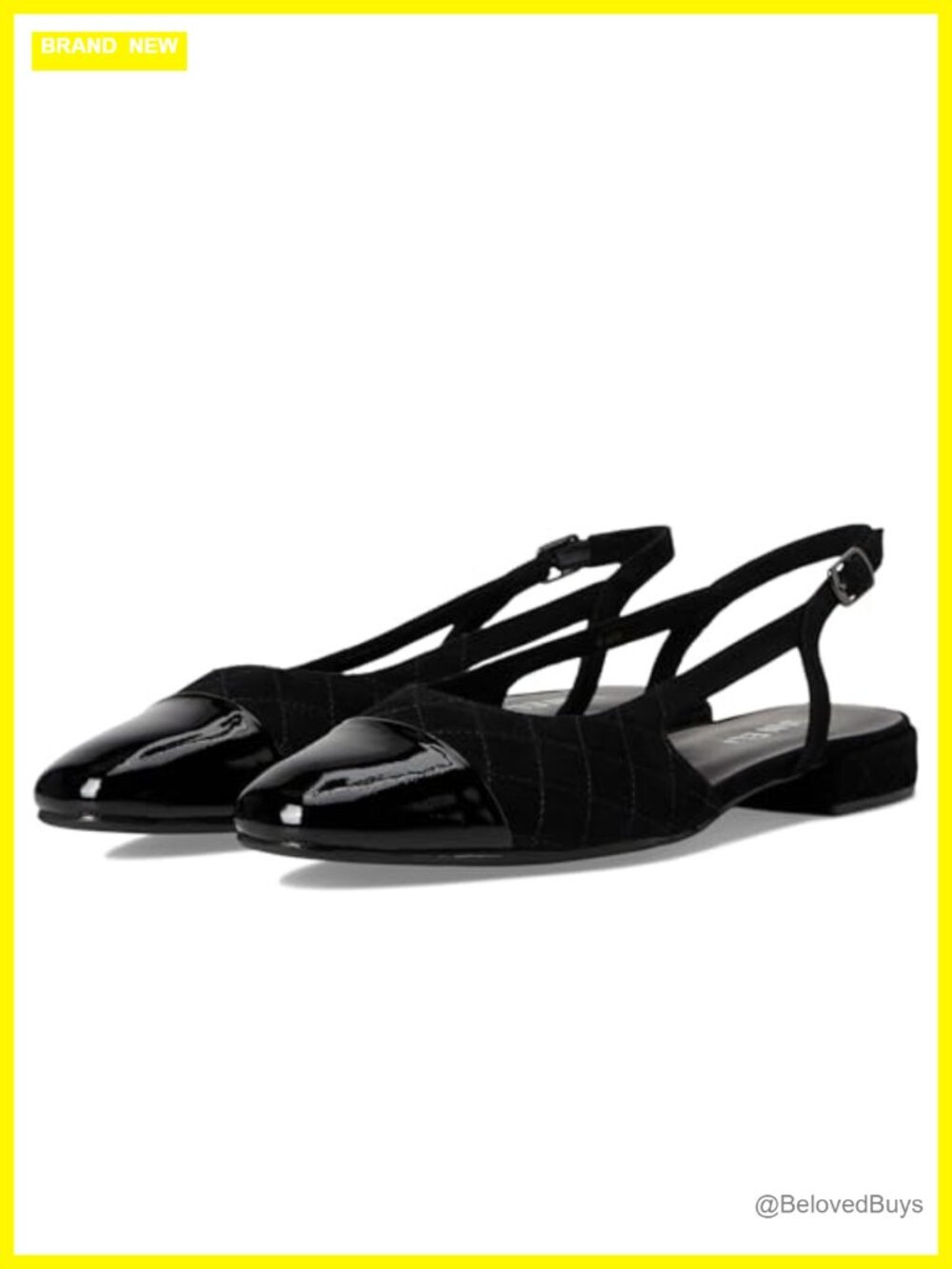 Quilted Suede Slingback Flats Patent Cap Toe Snip Toe Comfort Shoes